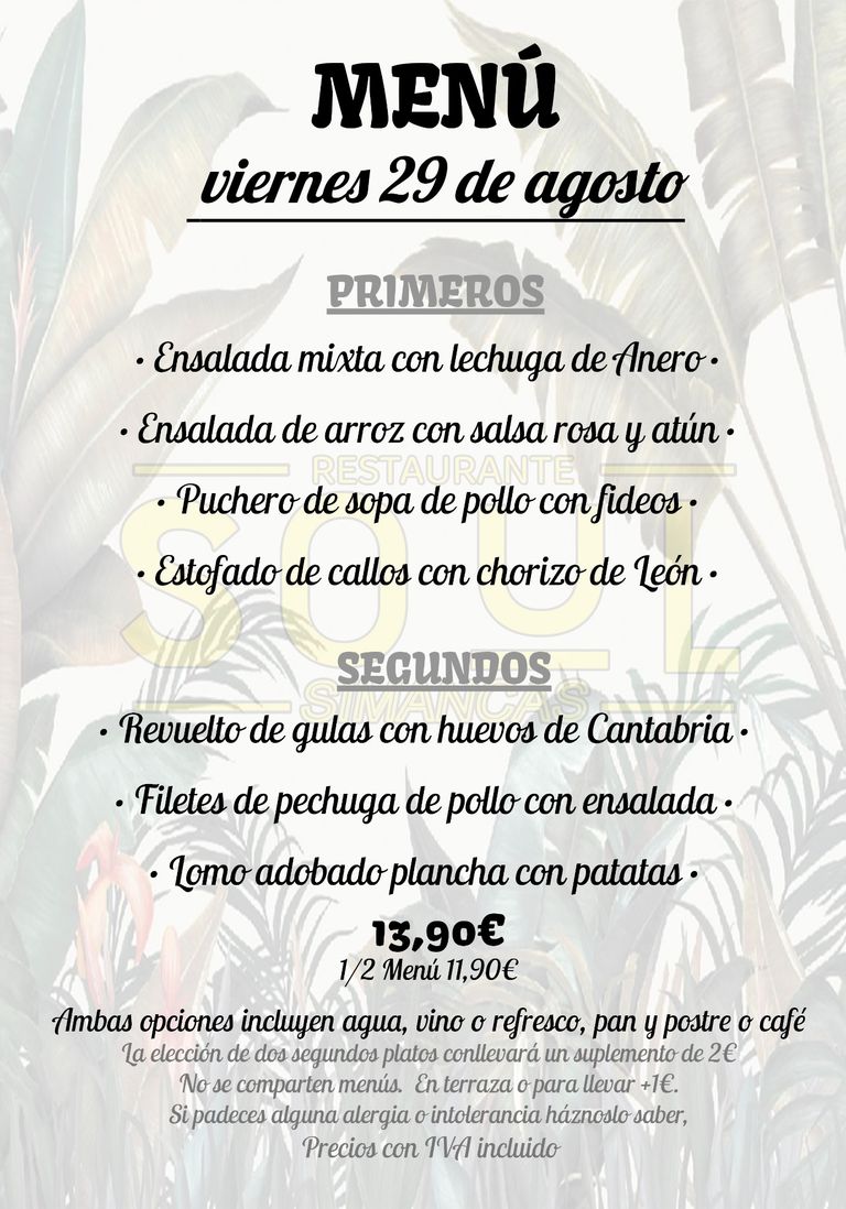 Nuestro menú de hoy