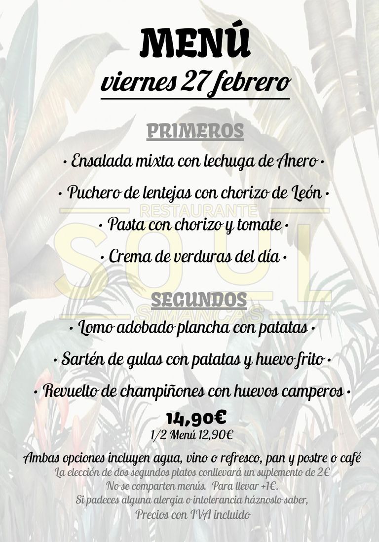 Nuestro menú de hoy