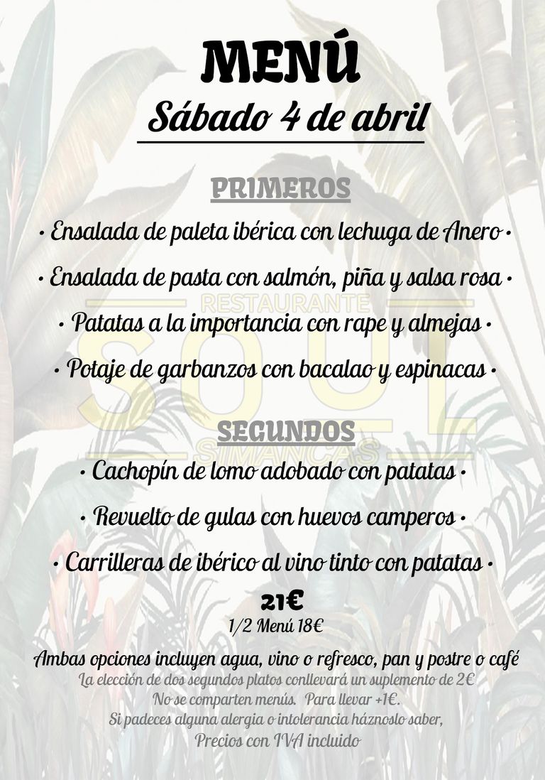 Nuestro menú de hoy